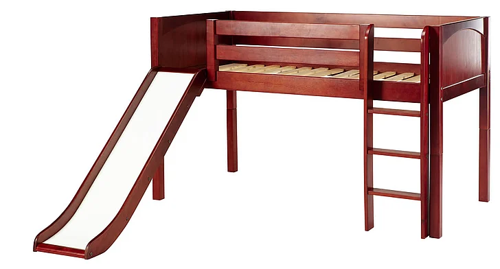 Maxtrix Bare Bone Low Loft (Low/Low) Panel Bedroom Set in Chestnut (Straight Ladder and Slide)