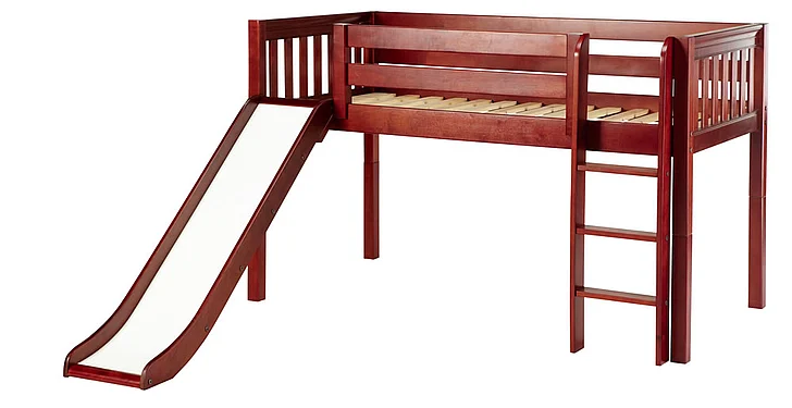 Maxtrix Bare Bone Low Loft (Low/Low) Slat Bedroom Set in Chestnut (Straight Ladder and Slide)