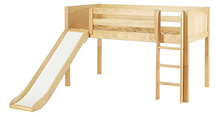 Maxtrix Bare Bone Low Loft (Low/Low) Panel Bedroom Set in Natural (Straight Ladder and Slide)