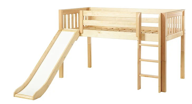 Maxtrix Bare Bone Low Loft (Low/Low) Slat Bedroom Set in Natural (Straight Ladder and Slide)