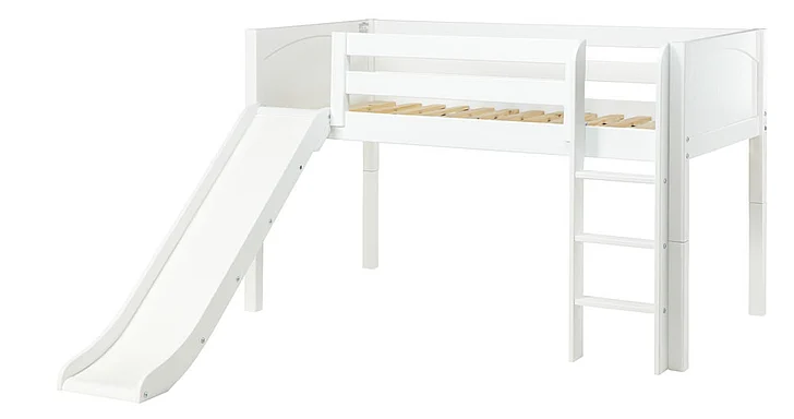 Maxtrix Bare Bone Low Loft (Low/Low) Panel Bedroom Set in White (Straight Ladder and Slide)