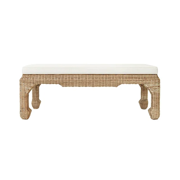 Worlds Away Massey Ming Style Bench in Woven Rattan MASSEY