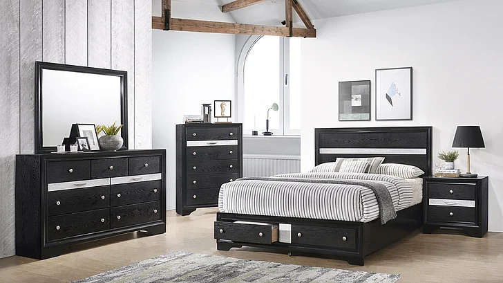 Galaxy Home Matrix 2pc Bedroom Set in Black