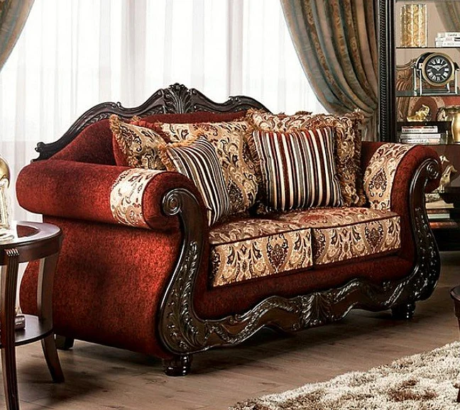 Furniture of America Matteo Loveseat in Burgundy/Brown SM6433-LV