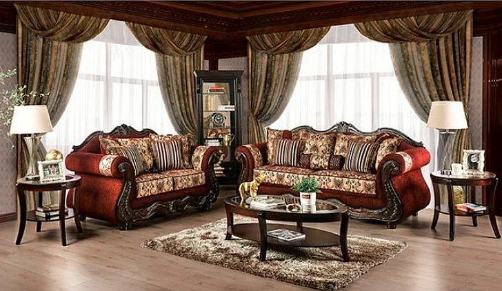 Furniture of America Matteo 2pc Living Room Set in Burgundy/Brown