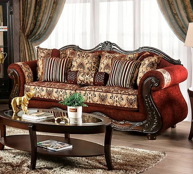 Furniture of America Matteo Sofa in Burgundy/Brown SM6433-SF