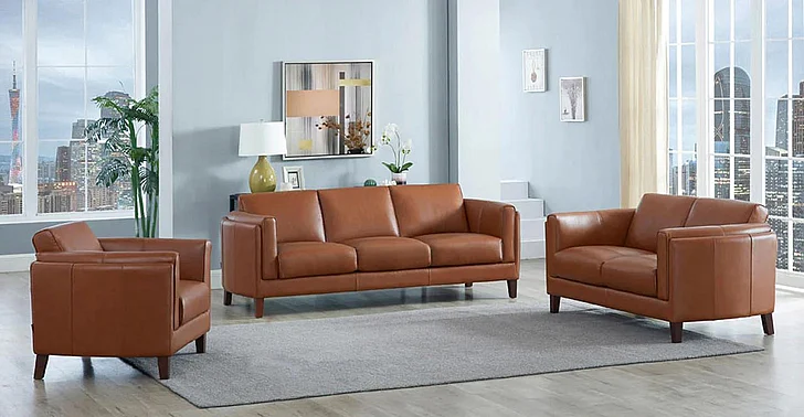 Hydeline Maui Leather 2pc Living Room Set in Nutmeg Brown