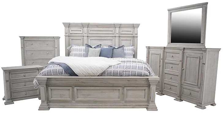 Split Nickel Maverick 2pc Panel Bedroom Set Bone