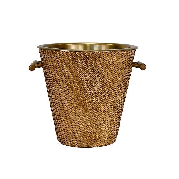 Worlds Away Small Woven Rattan Wine Cooler in Burnished Brass MAX