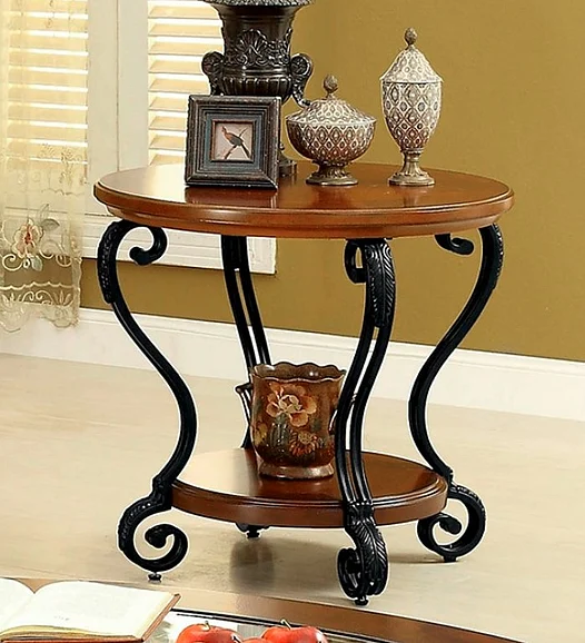 Furniture of America May End Table in Brown Cherry CM4326E