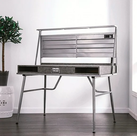 Furniture of America Mccredmond Desk with USB in Silver CM-DK5566