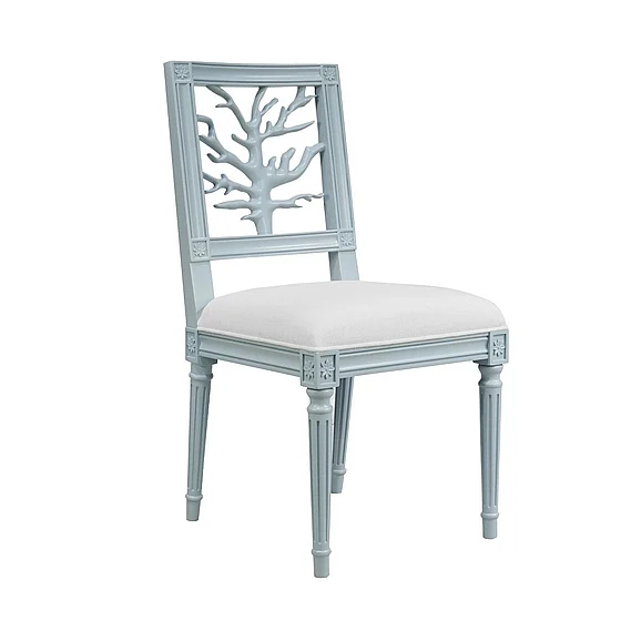 Worlds Away Mckay Coral Motif Back Dining Chair in Matte Light Blue Lacquer MCKAY LB