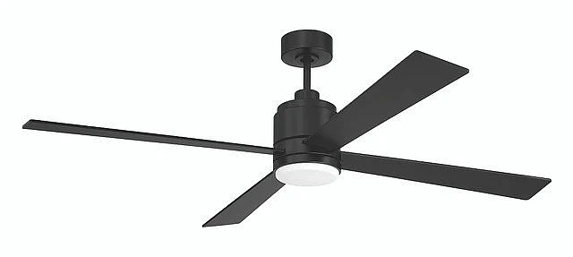 Craftmade McCoy 60" 4-Blade Ceiling Fan in Flat Black w/ Flat Black Blades; Light Kit Included (Optional)