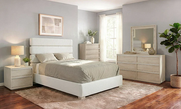 Idea Italia Dolce Vita/Moda 2pc Upholstered Bedroom Set in Seashell Beechwood