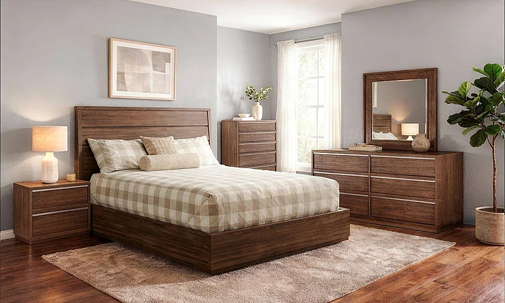 MODERNhome Dolce Vita 2pc Panel Bedrooms Set in Monterrey Oak