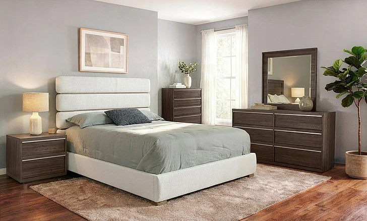 MODERNhome Dolce Vita 2pc Upholstered Bedrooms Set in Monterrey Oak