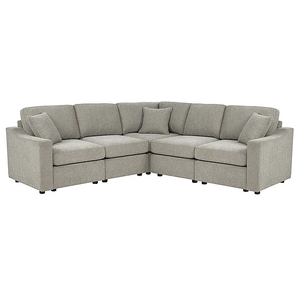 Linon Home Chadwick 5 Pc Sectional Slope with Pillows in Tan MD7003CHADSECTAN