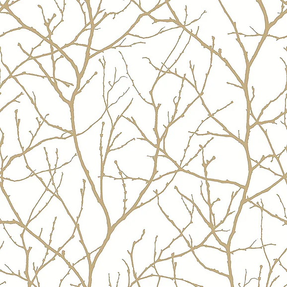 York E89-Antonina Vella Modern Metals Second Edition Trees Silhouette White & Gold Wallpaper MD7126 (Double Roll)