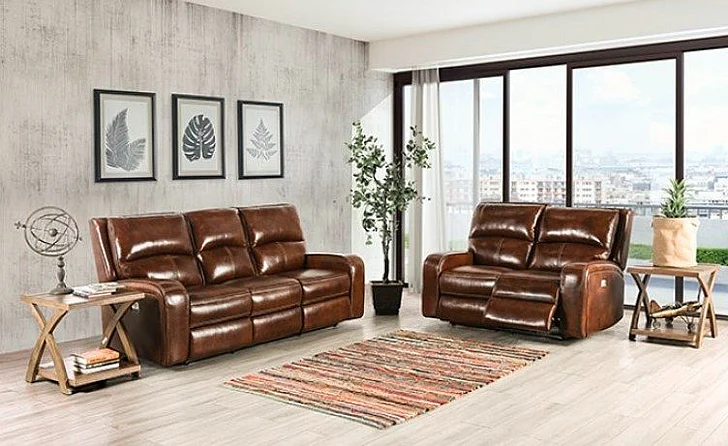 Furniture of America Soterios 2pc Reclining Living Room Set in Medium Brown