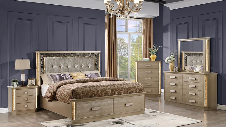 Galaxy Home Medusa 2pc Bedroom Set in Gold