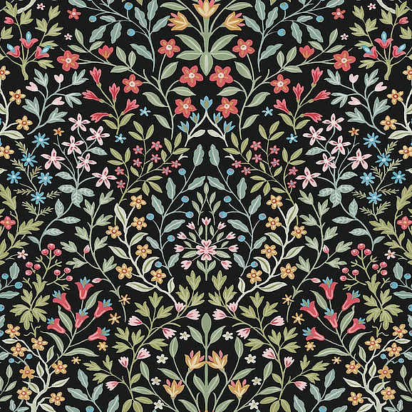 York F14-Magnolia Home 4 Garden Black & Multicolor Terrace Wallpaper MF4721 (Double Roll)