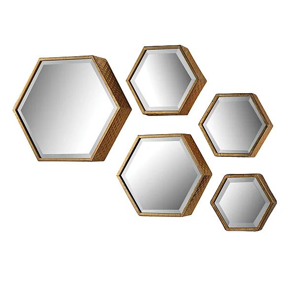 Atlas Hexagonal Wall Mirror - Set of 5 Gold MI11045-01S PROMO