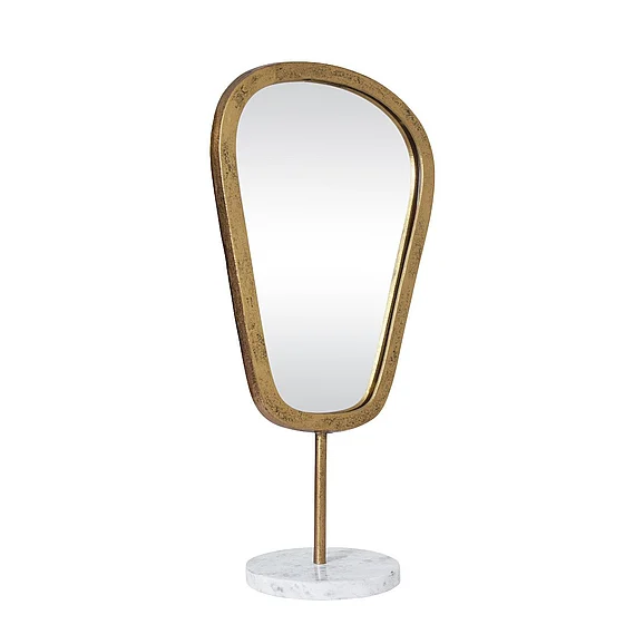 Worlds Away Large Table Top Mirror in Aged Gold Finish On White Marble Base MICAH LG