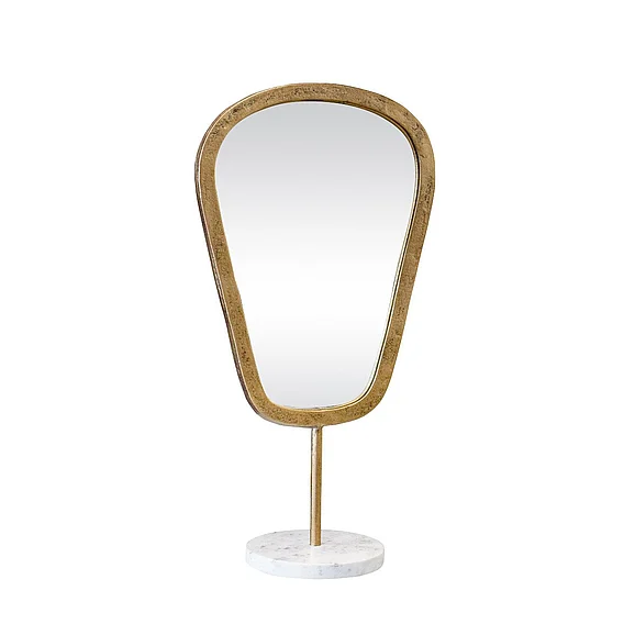 Worlds Away Small Table Top Mirror in Aged Gold Finish On White Marble Base MICAH SM