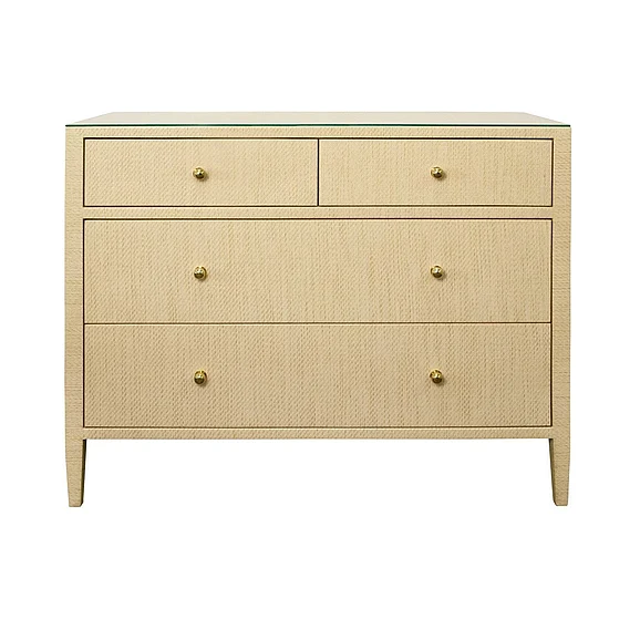 Worlds Away Four Drawer Chest in Natural Grasscloth w/ Glass Top MICHELLE NAT