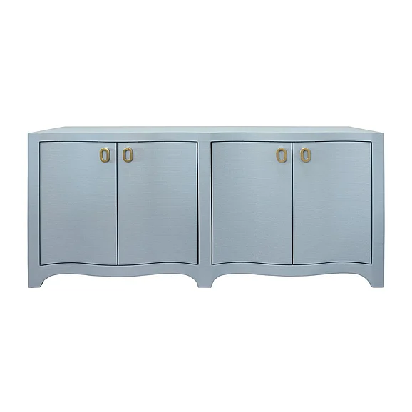 Worlds Away Curved Front Four Door Buffet in Textured Light Blue Linen MIFFY LB