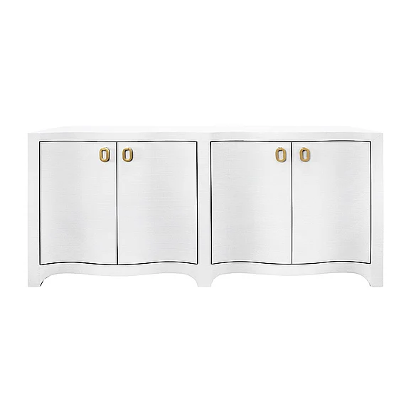 Worlds Away Curved Front Four Door Buffet in Textured White Linen MIFFY WH
