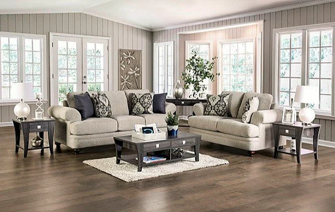 Furniture of America Miramar 2pc Living Room Set in Beige/Charcoal