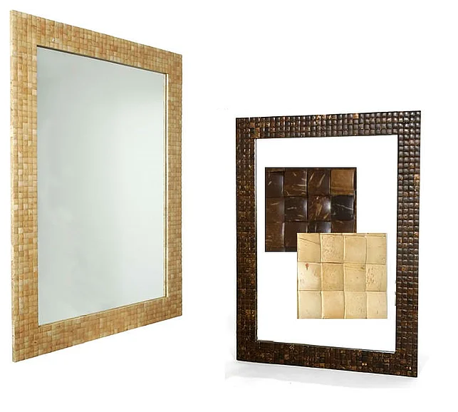 Indo Puri Cocoshell 36" Rectangular Mirror in Ivory