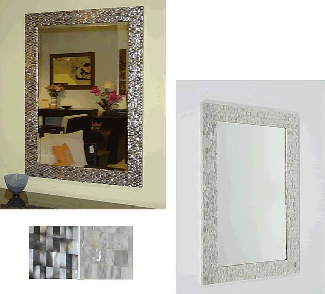 Indo Puri Rectangular 24" MOP Mirror in Ivory