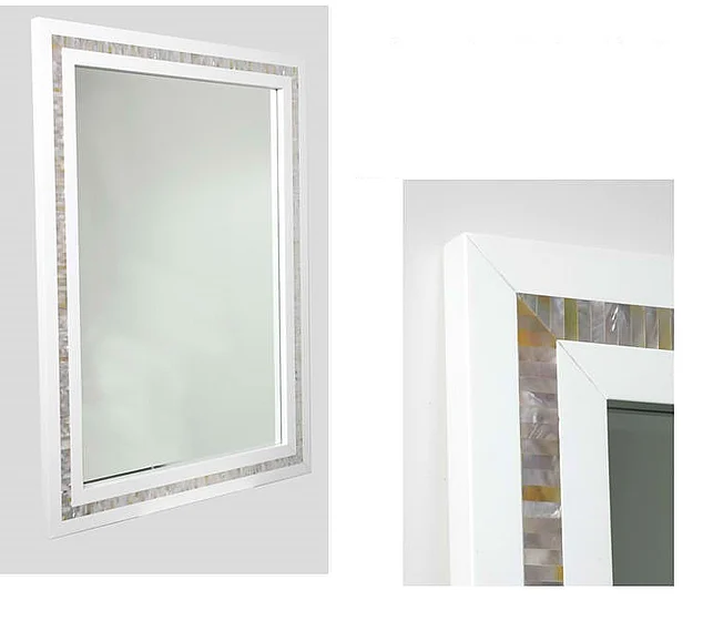 Indo Puri Rectangular 36" MOP Lined Mirror in Ivory