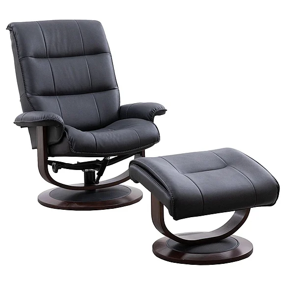 Parker House Knight Reclining Swivel Chair and Ottoman in Black MKNI#212S-BLC