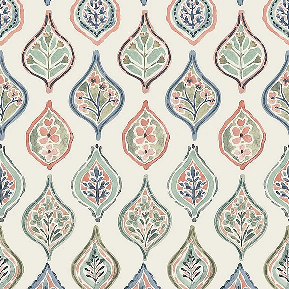 York E80-Earthy Tones Marketplace Motif Off White & Green Wallpaper MN1853 (Double Roll)