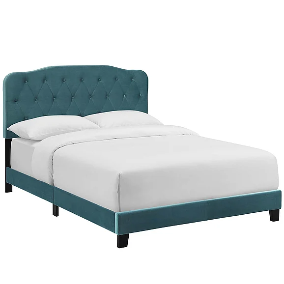 Modway Amelia Performance Velvet Queen Bed in Sea Blue MOD-5864-SEA