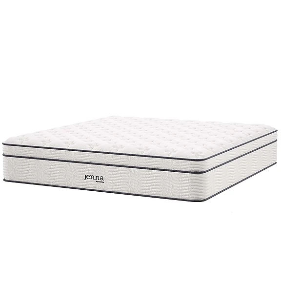 Modway Jenna 14" Innerspring and Foam King Mattress in White MOD-6085-WHI