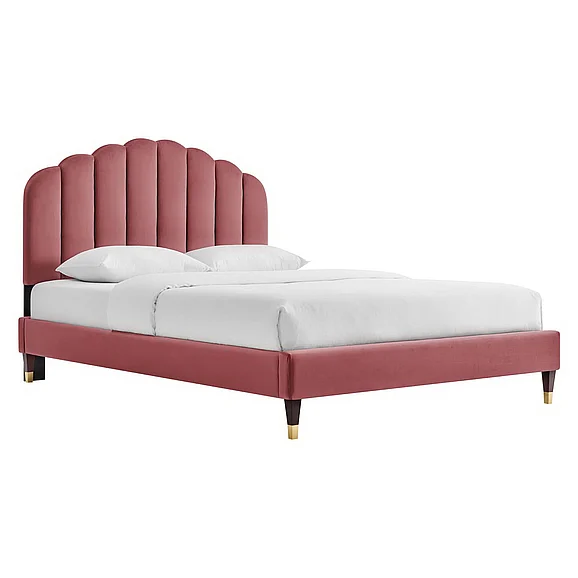 Modway Daisy Performance Velvet Queen Platform Bed in Dusty Rose MOD-6288-DUS