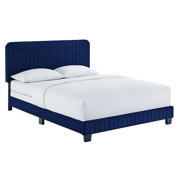 Modway Celine Channel Tufted Performance Velvet King Bed in Navy MOD-6329-NAV