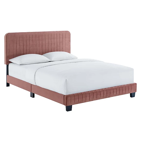 Modway Celine Channel Tufted Performance Velvet Queen Platform Bed in Dusty Rose MOD-6334-DUS