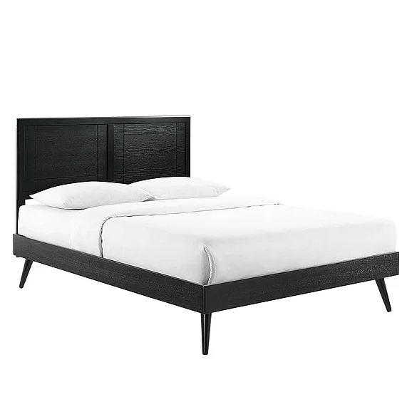 Modway Marlee Wood Full Platform Bed w/ Splayed Legs in Black MOD-6628-BLK