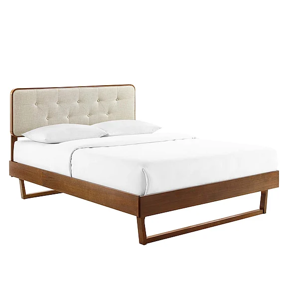 Modway Bridgette Wood Twin Platform Bed w/ Angular Frame in Walnut Beige MOD-6645-WAL-BEI