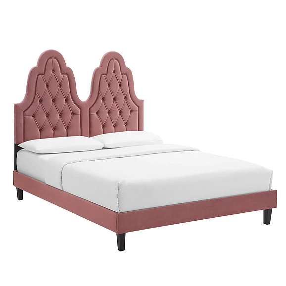 Modway Alexandria Tufted Performance Velvet Twin Platform Bed in Dusty Rose MOD-6933-DUS