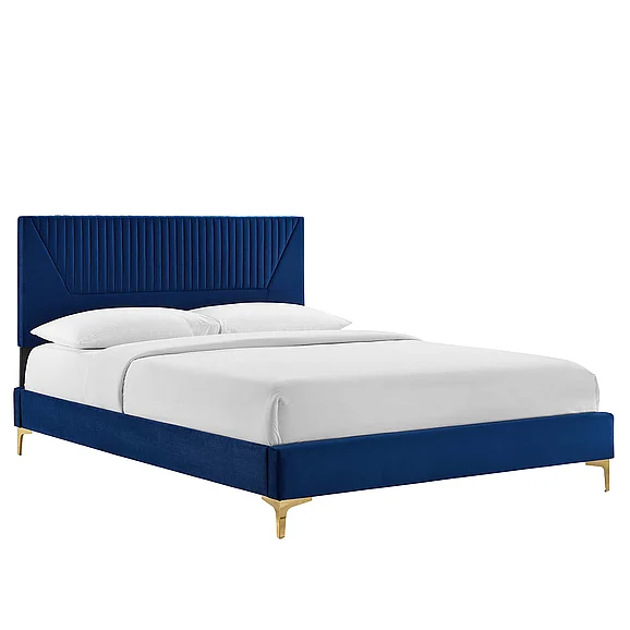 Modway Yasmine Channel Tufted Performance Velvet Full Platform Bed in Navy MOD-6984-NAV