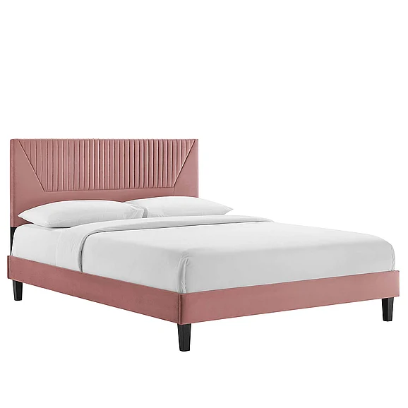Modway Yasmine Channel Tufted Performance Velvet King Platform Bed in Dusty Rose MOD-7016-DUS