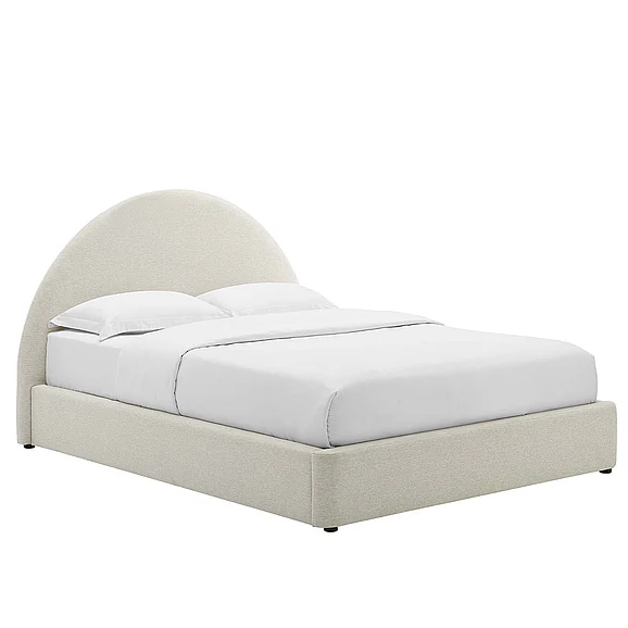 Modway Resort Upholstered Fabric Arched Round Full Platform Bed in Heathered Weave Ivory MOD-7130-HEI