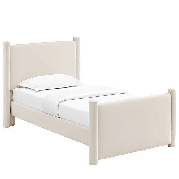 Modway Rael Performance Velvet Twin Platform Bed in Alabaster MOD-7173-ALA