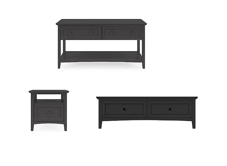 Modus Furniture Grace 3pc Rectangle Coffee Table Set in Raven